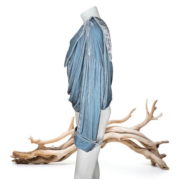 HELLESSY "Amalie" Smokey Blue Velvet One-Shoulder Top | US 6 | Retail $920 NWT - Picture 6 of 12